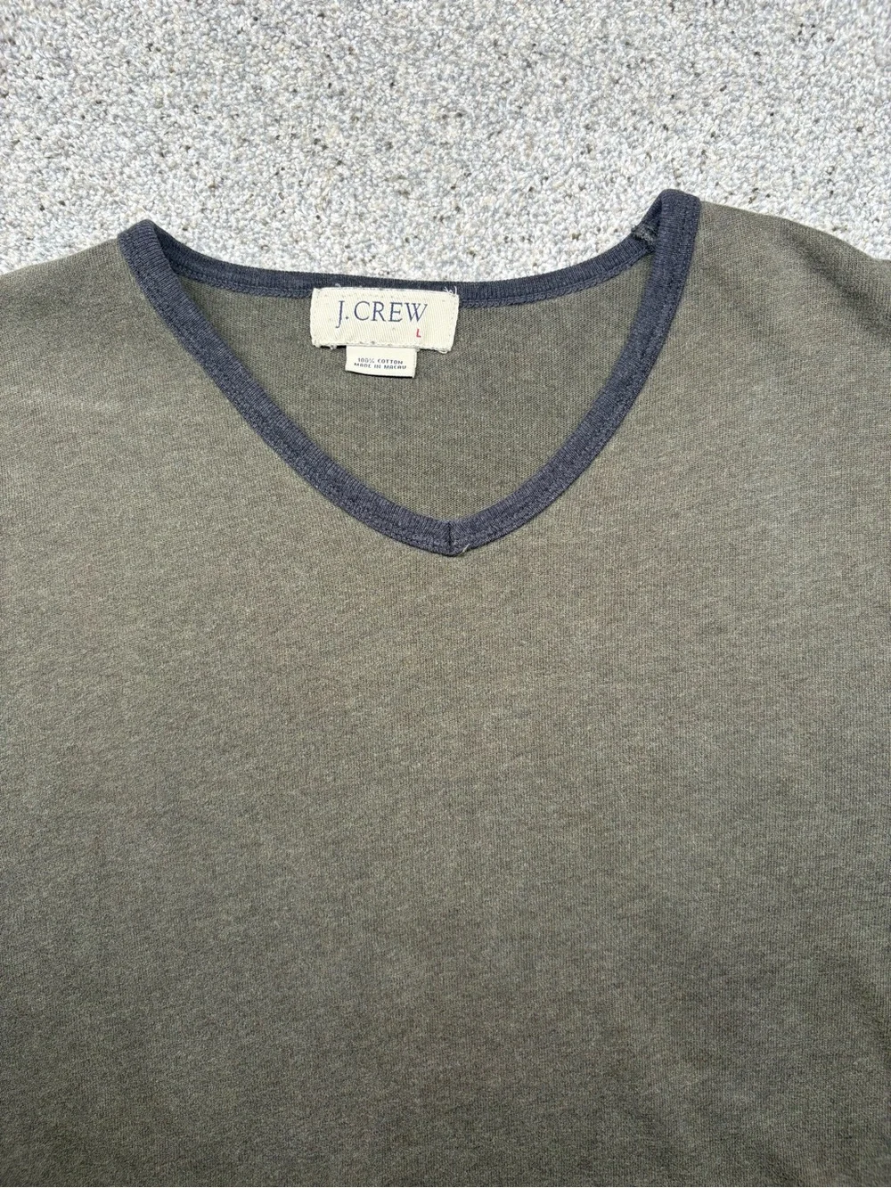 Vintage J. Crew Olive V-Neck Sweater with Navy trim Large